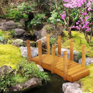 Outsunny 4FT Wooden Garden Bridge Arc Footbridge with Hemp Rope Railings & Solid Fir Construction, Orange
