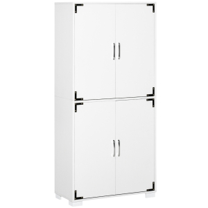 HOMCOM Industrial Style 4-Door Pantry Cabinet Organizer w/ Storage Shelves, White