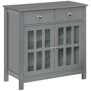 HOMCOM Sideboard Buffet Cabinet, Storage Cabinet Cupboard Table with Glass Doors, Adjustable Shelf Cabinet and 2 Drawers for Kitchen, Grey