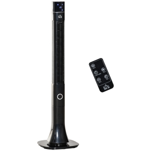 HOMCOM 47" Oscillating Tower Fan Cooling for Bedroom with 3 Speeds, Floor Fan with 12h Timer, LED Display, and Remote Control, Black