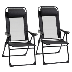 Outsunny Set of 2 Portable Folding Outdoor Recliners w/ Adjustable Backrest, Black