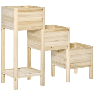 Outsunny 3 Tier Raised Garden Bed w/ Storage Shelf, Elevated Wooden Planter Box Kit