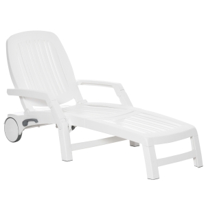 Outsunny Outdoor Folding Sun Lounger Recliner on Wheels w/ Storage & 5-Position Backrest