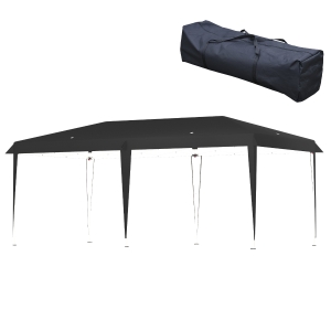 Outsunny 19' x 10' Outdoor Gazebo Pop Up Canopy Party Tent with Carrying Bag, Black