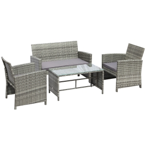Outsunny Outdoor Furniture Set for Deck/Patio w/ Loveseat, 2 Chairs, Coffee Table