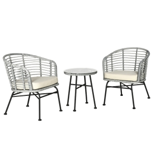 Outsunny 3 PCS Patio Round Wicker Woven Bistro Set w/ 2 Chairs, Coffee Table for Garden