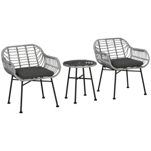 Outsunny 3 PCS Patio Round Wicker Woven Bistro Set, 2 Chairs, 1 Coffee Table for Garden