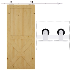 HomCom New 6FT Modern Antique Style Sliding Barn Wood Door Hardware Closet Set Kit - White