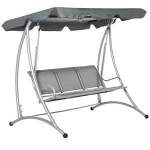 Outsunny 3 Person Patio Swing Seats, Porch Swing with Stand and Adjustable Canopy Outdoor Swing Chair Bench for Garden, Poolside, Grey