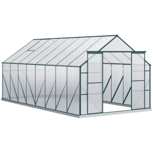 Outsunny 16' x 8' Polycarbonate Walk-in Garden Greenhouse Kit w/ Sliding Door, Clear