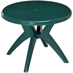 Outsunny Round Patio Dining Table with Umbrella Hole for Garden Lawn Backyard, Green