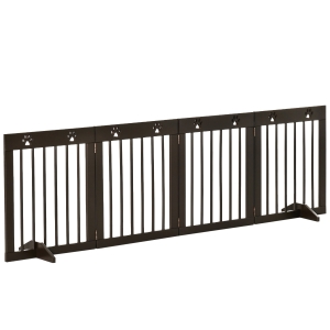 PawHut Freestanding Pet Gate 4 Panel Folding Wooden Dog Barrier w/ Support Feet, Brown