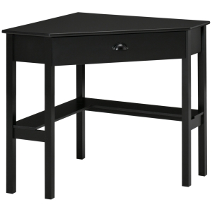 HOMCOM Corner Desk, Triangle Computer Desk with Drawer and Storage Shelves for Small Spaces, Home Office Workstation for Living Room, or Bedroom, Black