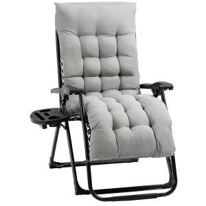 Outsunny Padded Zero Gravity Chair, Folding Recliner Chair with Cup Holder Cushion, Grey