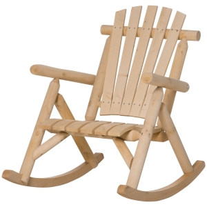 Outsunny Wooden Rustic Rocking Chair Indoor Outdoor Adirondack Rocker for Patio, Natural