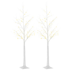 Outsunny Outdoor 2 PC 6 ft Lighted Birch Twig Tree, Decorative Garden Light w/ 8 Modes
