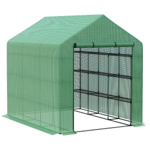 Outsunny 8' x 6' x 7' Portable Water/UV Walk-In Greenhouse Hot House with 18 Shelves, Weather Cover, & Roll Up Door