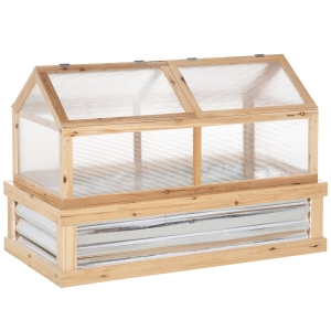 Outsunny 48" x 24" x 32.25" Elevated Planting Beds Garden Wooden Cold Frame Greenhouse Flower Planter Protection Wood