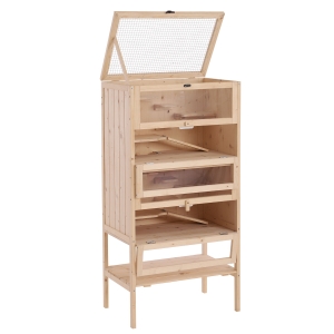 PawHut 5 Tier Wood Hamster Cage Small Animal Play House, Natural