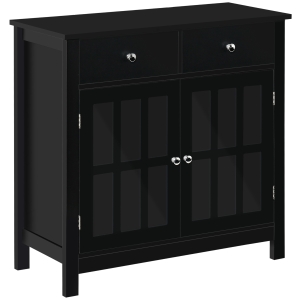 HOMCOM Sideboard Buffet Cabinet, Storage Cabinet Cupboard Table with Glass Doors, Adjustable Shelf Cabinet and 2 Drawers for Kitchen, Black