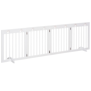 PawHut Freestanding Pet Gate 4 Panel Folding Wooden Dog Barrier w/ Support Feet, White