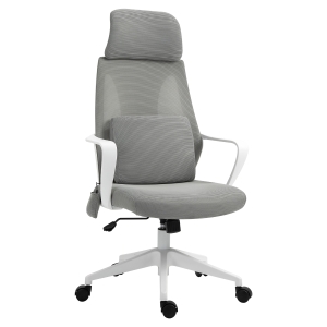 Vinsetto Office Computer Swivel Chair with Massage Lumbar Cushion, Adjustable Seat & Headrest, Rocking Function - Grey