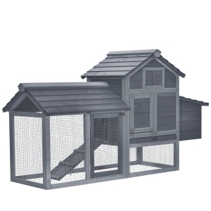 PawHut 59" Small Wooden Chicken coop Hen House Poultry Cage for Outdoor Backyard with 2 Doors, Nesting Box and Removable Tray, Grey
