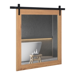 HOMCOM Farm Style Glass Hanging Vanity Cosmetic Mirror w/Black Metal Hook Frame, Wood