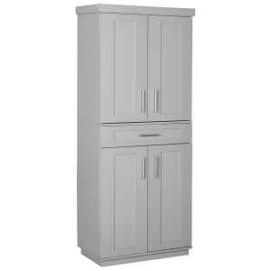 HOMCOM Modern Kitchen Pantry Freestanding Cabinet Cupboard with Doors and Drawer, Adjustable Shelving, Grey