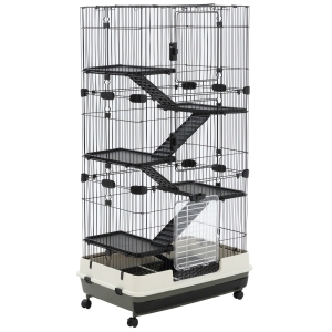 PawHut 57" H 6-Level Indoor Small Animal Cage Rabbit Hutch with Wheels - Black