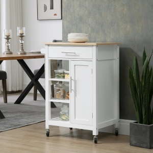 HOMCOM Compact Kitchen Trolley Utility Cart on Wheels with Open Shelf & Storage Drawer for Dining Room, Kitchen, White