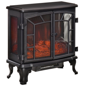 HOMCOM Electric Fireplace Heater, Fireplace Stove with Realistic LED Flames and Logs, Remote Control and Overheating Protection, 750W/1500W, Black