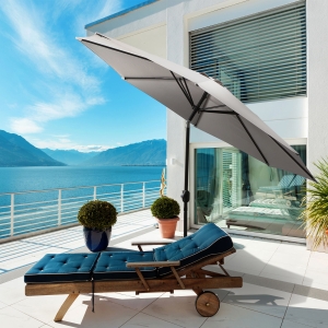 Outsunny 10'x 8' Steel Frame Round Market Patio Sun Umbrella Garden Parasol Outdoor Sunshade Canopy (Light Grey)