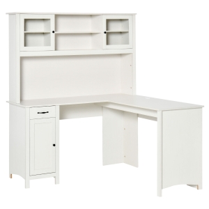 HOMCOM L-Shaped Desk with Hutch, Computer Desk with Drawers, Home Office Corner Desk Study Workstation Table with Storage Cabinets Shelves, White