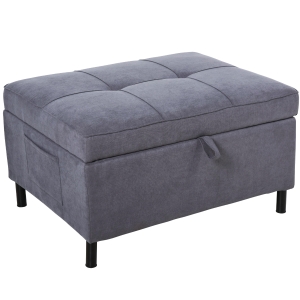 HOMCOM 2-In-1 Design Convertible Single Sofa Bed with Side Pocket and Metal Frame Couch for Living Room, Grey