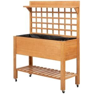 Outsunny 41"x18"x53" Elevated Garden Raised Bed with Shelf and Wheels Solid Wood Planter Flower Herb Boxes for Vegetables Flower Outdoor/Indoor - Brown