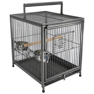 PawHut 18"x 14" x 22" Metal Portable Heavy Duty Travel Bird Cage with Handle & Perch - Black Vein
