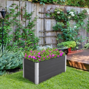 Outsunny 3' x 2' x 2' Raised Garden Bed, Wood Plastic Planter Box for Flowers, Vegetable, Herb, Grey