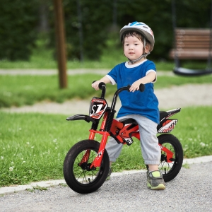 Qaba 12" Kids Balance Bike, No Pedal Training Bicycle, Motorbike Look, Steel Frame, with Air Filled Tires, Handlebar, PU Seat, for 3-6 Years Old, Red