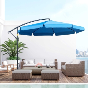 Outsunny 11FT Offset Hanging Patio Umbrella Cantilever Umbrella with Easy Tilt Adjustment, Cross Base and 8 Ribs, Blue