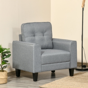 HOMCOM Button Tufted Armchair Modern Single Sofa Chair Upholstered Accent Chair with Rubber Wood Legs and Thick Padding Mid-Back for Living Room and Bedroom, Grey