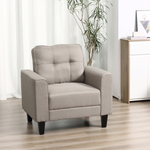 HOMCOM Button Tufted Armchair Modern Single Sofa Chair Upholstered Accent Chair with Rubber Wood Legs and Thick Padding Mid-Back for Living Room and Bedroom, Beige