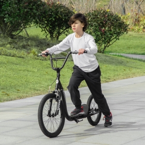 Aosom Youth Scooter Adjustable Height, Front Rear Dual Brakes, Inflatable Wheels 20-Inch 16-Inch, for 10+ Years, Black