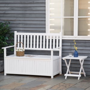 Outsunny 2-Seater Storage Garden Bench, Outdoor Patio Seating Furniture, Deck Box for Patio, Porch or Balcony, White