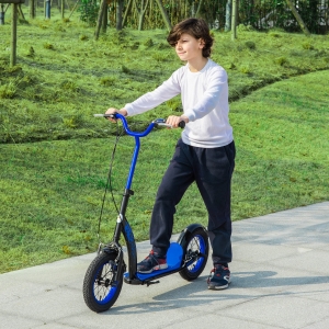 Aosom Kids Kick Scooter Adjustable Height, Front Rear Dual Brakes, 12-Inch Inflatable Rubber Wheels, for 5+ Years, Blue