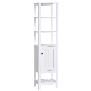HOMCOM Freestanding Wood Bathroom Storage Tall Cabinet Organizer Tower with Shelves & Compact Design - White