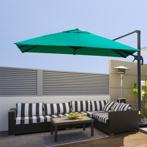 Outsunny 10x10ft Cantilever Umbrella Rotatable Square Top Market Parasol with 4 Adjustable Angle for Backyard Patio Outdoor Area Green