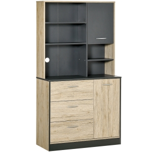 HOMCOM 67" Freestanding Buffet with Hutch, Kitchen Pantry Storage Cabinet with 3 Drawers, Cable Management, 4 Cubes, and 2 Cabinets, Oak/Grey