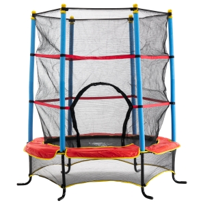 Qaba 65 Inch Mini Trampoline for Kids with Enclosure Net Built-in Zipper Safety Pad Indoor Outdoor for Children Toddler Age 3-6 Years Old