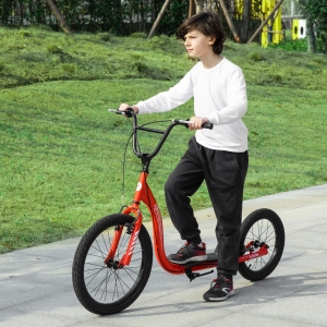 Aosom Youth Scooter Adjustable Height, Front Rear Dual Brakes, Inflatable Wheels 20-Inch 16-Inch, for 10+ Years, Red